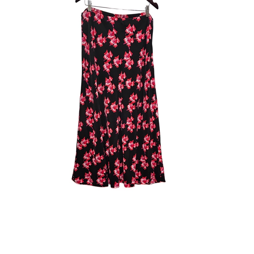 Valerie‎ Stevens Womens Silk Maxi Skirt 16 Black Pink Floral Dark Romantic Flowy